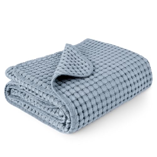 Image of Konssy Waffle Baby Blanket for Boys & Girls, Soft Newborn Swaddle Blanket | Waffle Knit, Cozy Crib Blanket Neutral for Nursery, Stroller & Toddler Bed, Machine Washable, 47 inch x 33 inch(Blue)