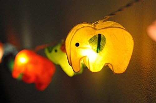 Battery AA 20 LED Handmade Colorful Elephant Lamp Zoo Animal Plant Paper Lantern String Light for Bedroom Light Display Garland Colorful / 20 Lights (Multicolor)