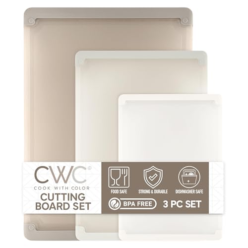 COOK WITH COLOR Extra Large Cutting Board Set, Jumbo-Sized Boards with Rubber Border for Enhanced Cooking Experience, 3-Piece, Brown