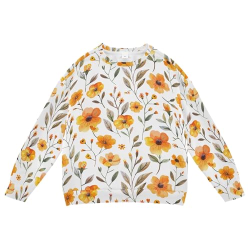 JUNZAN Cute Summer Orange Yellow Flowers Kids Girls Hoodie Sweatshirt Fleece Boys Sweat Shirt Camping 4T