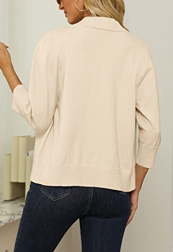 Image of Women's 3 /4 Sleeve Cropped Cardigan Sweater Open Front Short Shrugs Cardigans Lightweight Sweaters
