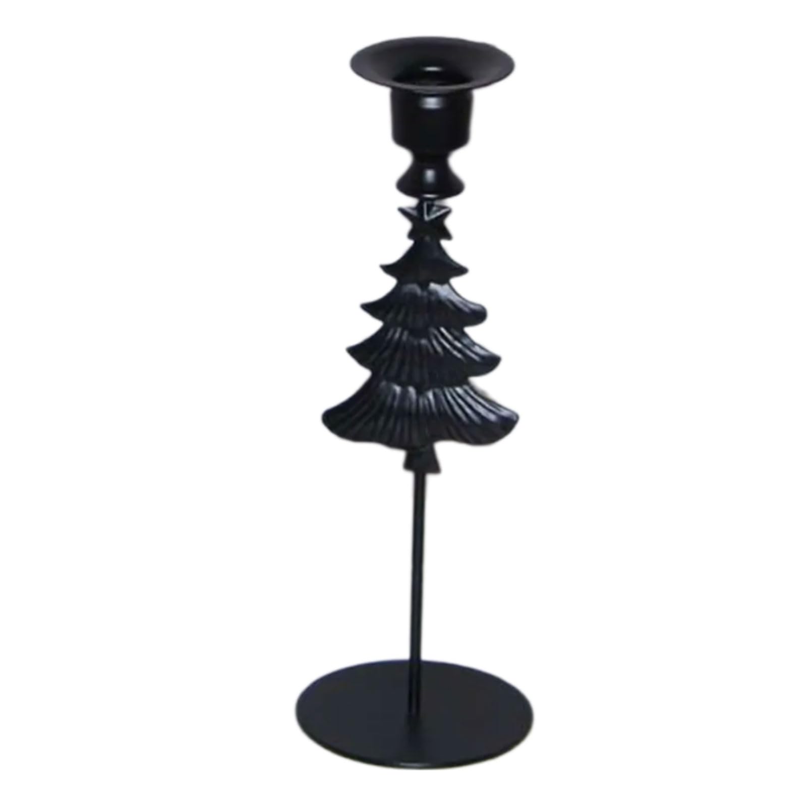 PANGBOER Entryway Table Holder Christmas Tree Metal Accent, Holiday Candlestick with 2.3cm / 0.91inch Cup Opening and Round Base Detail Tree Candlestick Holder Holiday Taper Decor Black Metal Stand
