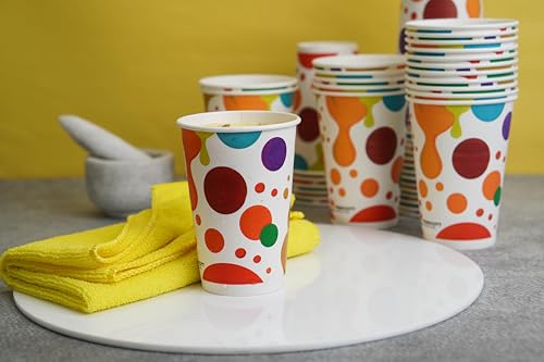 PARICOTT 300ml – 50 Cups | Multi Drop Printed Paper Cups | Disposable Use & Throw Cups for Tea, Coffee, Juice, Water, Wine, Cocktail, Parties, Events, Wedding, Travel – Eco-Friendly