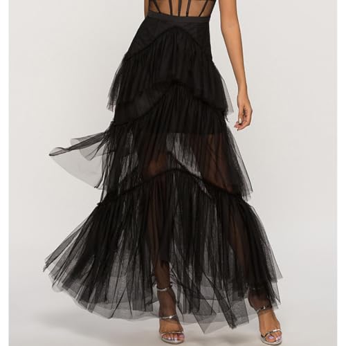 WDPL Women's Long Irregular Tiered Layerd Sheer Prom Party Tulle Skirt3