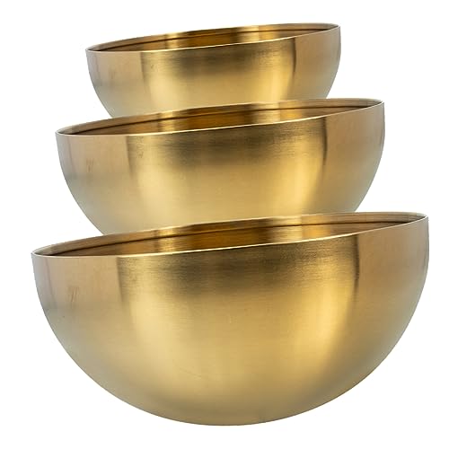 Ipetboom Cuencos De Acero Inoxidable para Servir En 3 Tamaños (15 Cm, 20 Cm, 25 Cm) Acabado Dorado, Ideales para Refrigerios y Postres En Reuniones Informales