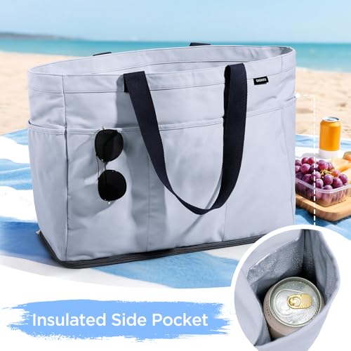GAGAKU XL Beach Bag with Zipper & Cooler Compartment, Sand-Proof Foldable Large Tote Bag for Cruise, Travel, Family, Women - Image 6