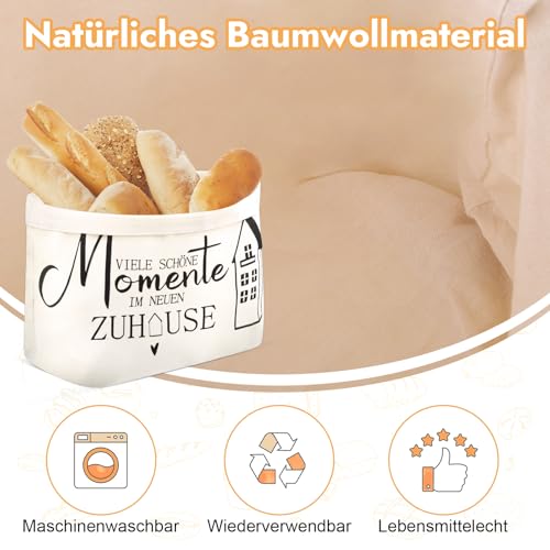 Brotkorb Stoff, Brötchenkorb, Brottasche, VIELE SCHÖNE Momente IM NEUEN ZUHAUSE Geschenk, Brotbeutel Geschenkkorb für Backwaren, Baguettes und Einweihungsgeschenke, 38×22×16 cm