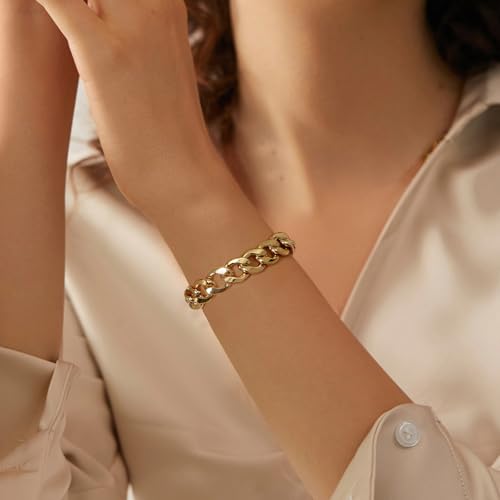 LANE WOODS Chunky Gold Bracelet for Women 14k Gold Plated Chain Link Bracelet for Men Classic Jewelry3