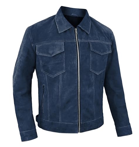 LP-FACON Mens Suede Trucker Jacket - Classic Western Style, Soft Genuine Suede Leather, Casual Lightweight Outerwear