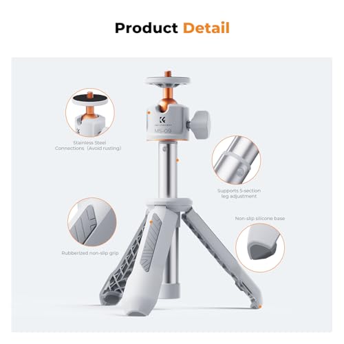 Image of K&F Concept Selfie Stick & Tripod, Max Load 2kg, 360 Panoramic, Aluminium, Compatible with Camera & Smartphone, Grey
