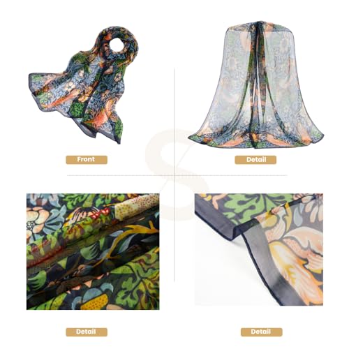 Signare Women's 100% Silk Art Scarf/Headwear in William Morris Strawberry Thief Blue (SC-SILK-WM-STBL)2