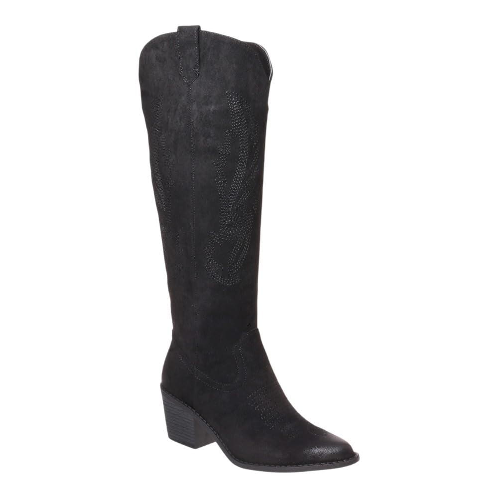 Pierre Dumas Womens Cowboy Boots Pull On Zipper Chunky Heel Pointed Toe Embroidered Western Cowgirl Knee High Boots