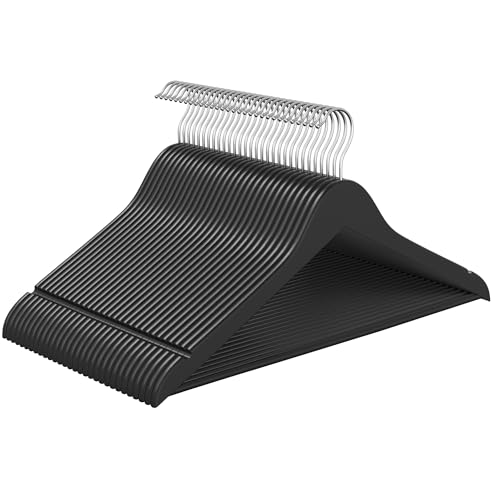 SONGMICS Grucce Appendiabiti Legno, 30 Pezzi, Appendini, Salvaspazio, Scanalature su Spalle, Gancio Girevole a 360°, Legno di Betulla, per Pantaloni Giacche, Nero Inchiostro CRW030B01