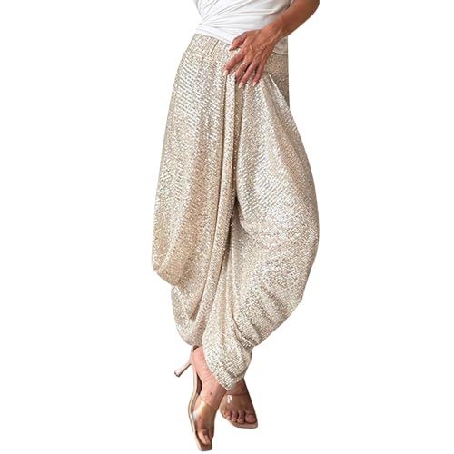 Shiny Sequin Trousers Women Loose Fit Spring Summer Lantern Pants