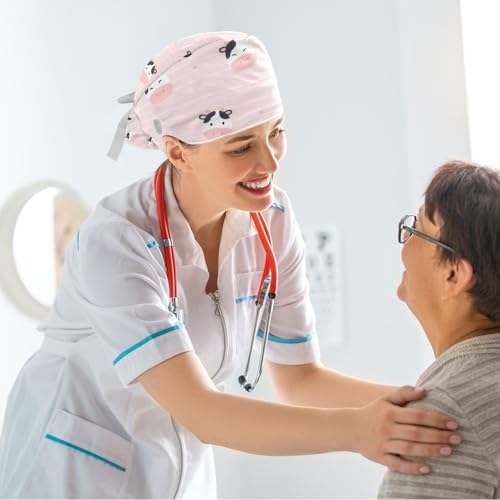 Image of Butterfly Scrub Cap Women with Ponytail & Buttons Adjustable Surgical Nurse Hat with Cotton Sweatband for Long Hair