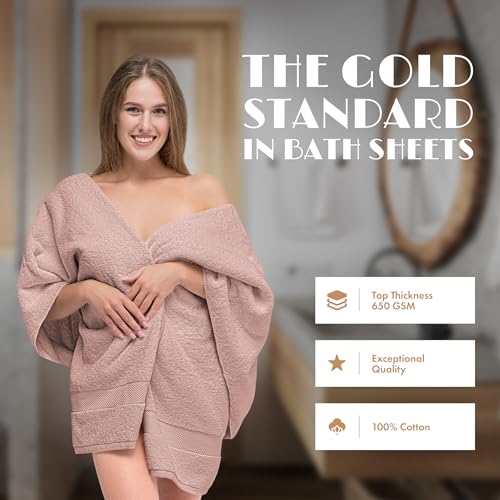 Image of White Classic Luxury Soft Bath Sheet Towels - 650 GSM Cotton Luxury Towels Extra Large 35x70 | Highly Absorbent and Quick Dry | Hotel Quality, Pink, 2 Pack