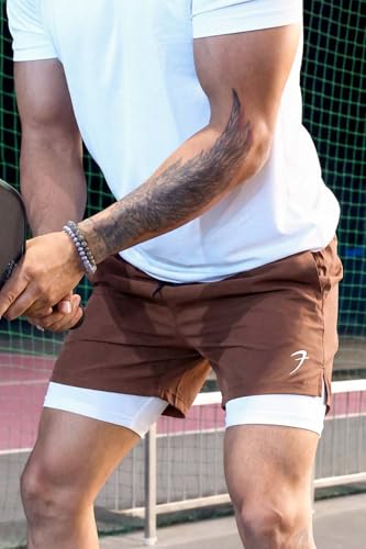 Image of FUAARK Double Layer 2 in 1 Sports Shorts with Inner Tights for Men Gym Tight Short with Pocket