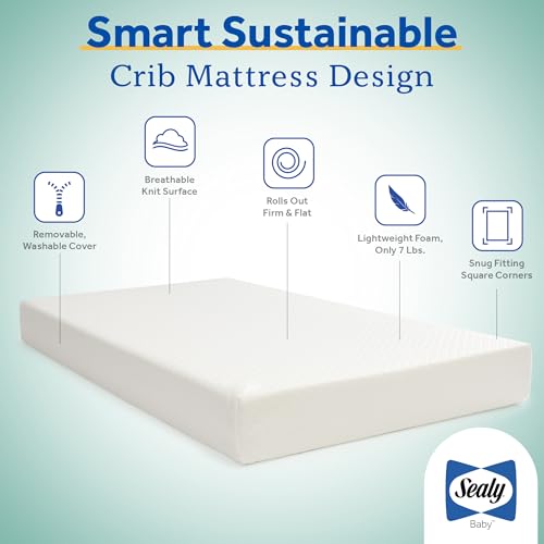 Image of Sealy Baby Butterfly Knit Breathable Crib Mattress, GREENGUARD GOLD Certified, Made in USA, Premium Foam, Washable Easy to Clean Cover, Toddler Bed Fit, Safety & Quality Tested, 52x28 inch