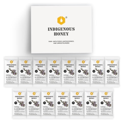 Image of INDIGENOUS HONEY Natural Karanj Honey Organic Raw Pure Unprocessed Added Sugar Free NMR Tested Unpasteurized Unheated 15 Travel Sachets 15g Each Total 225g