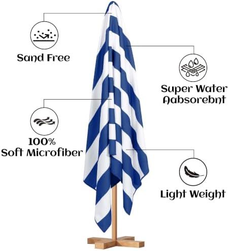 Touchat 4 Pack Beach Towels Stripe Microfiber Beach Towel Sand Free Quick Dry Swim Pool Towels for Adult, 30'' x 60'' Lightweight Travel Bath Towel, Camping | Ultra-Portable, Multi-Functional,Navy — view 4