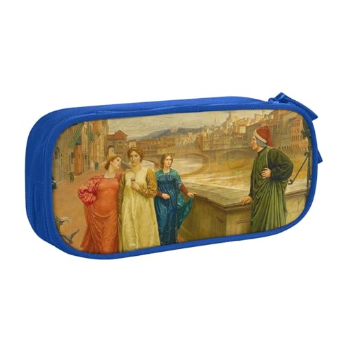 Dante Gabriel Rossetti 「ダンテとベアトリーチェ」ペンケース 筆箱 文具ケース おしゃれ 筆袋 鉛筆ケース 鉛筆のサック 中高校生 軽量 収納バッグ 学生 子供 誕生日 入学ギフト 大容量 ダブルレイヤーBlue
