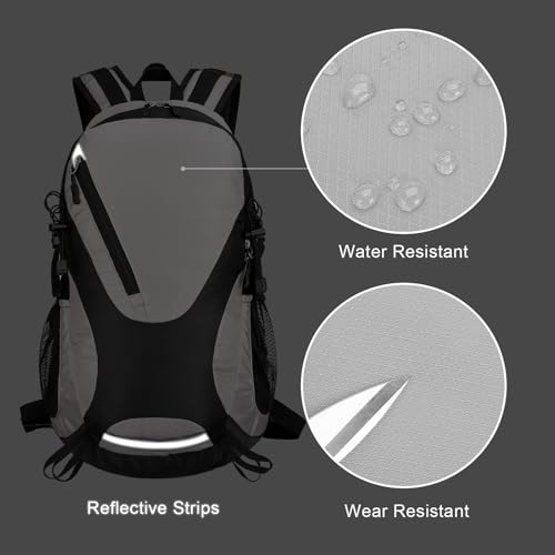 Mochila para senderismo impermeable 30L con correa para pecho gris miniatura 3