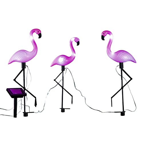 Spetebo Solar Gartenstecker Flamingo - 3er Set - Garten Deko Figur mit...
