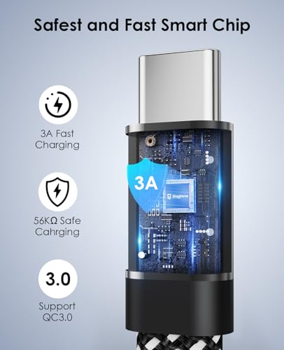 Magtame USB C Cable, Magnetic USB A to USB C Cables 3.3ft, Flat Coiled USBC Charger Cable, Type Fast Charging Charging Cord Compatible with Samsung for USB-C Device for Pad, Black