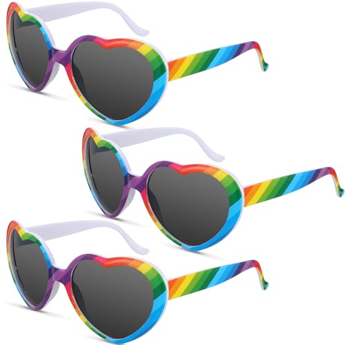 Xuhal 3 Pcs Rainbow Pride Sunglasses Colorful Retro Sunglasses LGBTQ Parade Accessories for Men Women Gay Day Themed Party