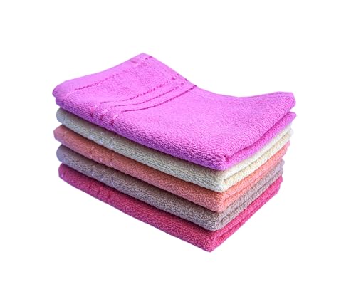 Image of Space Fly Cotton Hand Towels Set of 5, Soft & Absorbent Face Towels, Wash Basin Towel for Bathroom & Kitchen, Quick Dry Multipurpose Towel for Men & Women, 43 x 28 cm, Multicolor