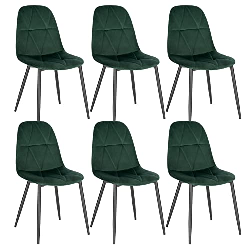 Lestarain 6er Set Esszimmerstühle mit Rückenlehne, Küchenstuhl mit Samtbezug Polsterstuhl aus Metall, ergonomischer Stuhl für Esstisch, Dunkelgrün LCNI109002-6 Cover