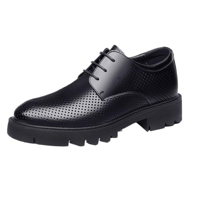 YZABEL Men's Pointed Toe Fashion Low Top Casual Business Formal Shoes, Thick-Sole Chunky Heel Breathable Hollow Oxfords Shoes, Rubber Non-Slip for Daily Commuting Activity