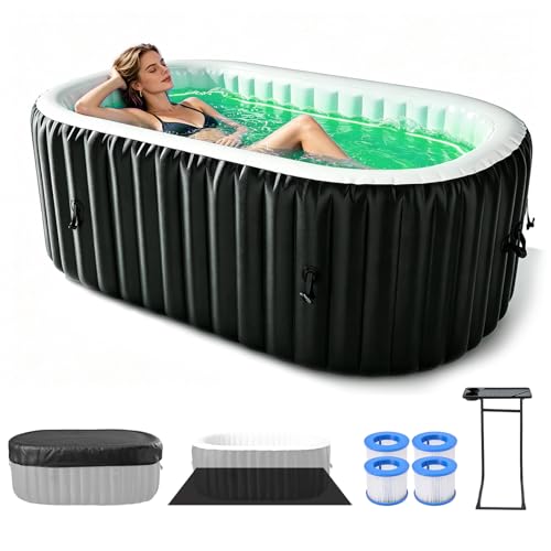 Inflatable Blow Up Hot Tub with LED Lights, 2 Person Oval Portable Hot Tub, Leak-Proof PVC Outdoor...