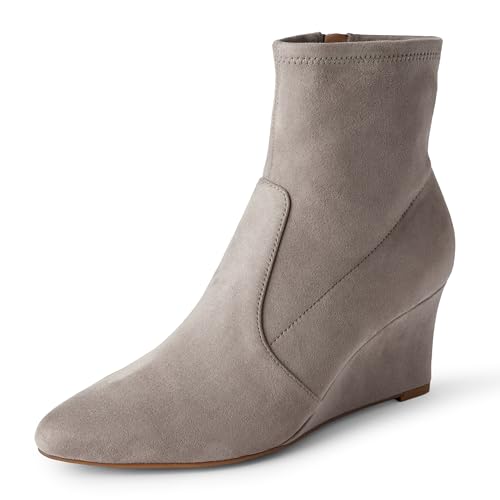 Amazon Essentials Women's Wedge Zip Ankle Boots, Taupe Faux Suede, 10