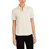 Anne Klein Women's Short Sleeve Button Down Polka Dot Top, Anne White/Anne Black, X-Large US