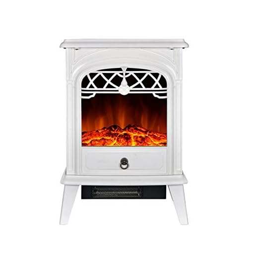 GMHome Free Standing Electric Fireplace Cute Electric Heater Log Fuel Effect Realistic Flame Space Heater, 1500W - White