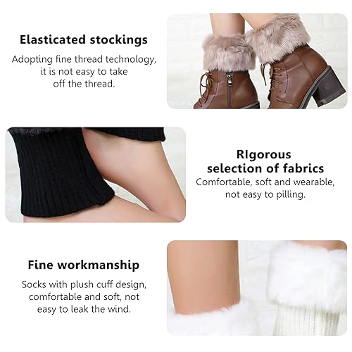 Women Faux Fur Trim Boot Cuffs, Short Furry Fuzzy Leg Warmers Winter Knitted Boot Socks Ankle Warmers for Girls4