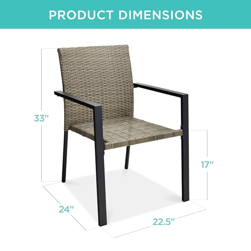Image of Best Choice Products Set of 2 Stackable Outdoor Wicker Dining Chairs All-Weather Firepit Armchair w /Armrests, Steel Frame for Patio, Deck, Garden, Yard - Taupe