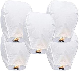 LABOTA 5 Pack Chinese Sky Lanterns - Eco Friendly, 100% Biodegradable Wire-Free Fire Resistant Paper Lantern to Release in Sky,Weddings & Parties & Festivals (Set of 5,White)