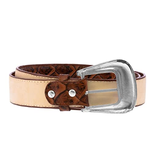 Texas Legacy Mens Cognac Pirarucu Fish Print Leather Western Cowboy Belt Dress Buckle3