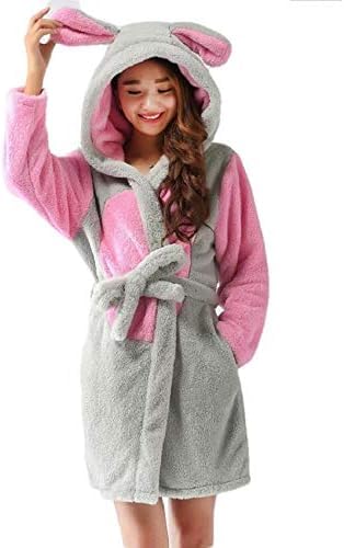 Albornoz Con Capucha Para Mujer, Bata De Baño Para Primavera Y Otoño, Bata De Baño Cálida Con Animales, Ropa De Dormir Suave Para Adultos,Rosa,l