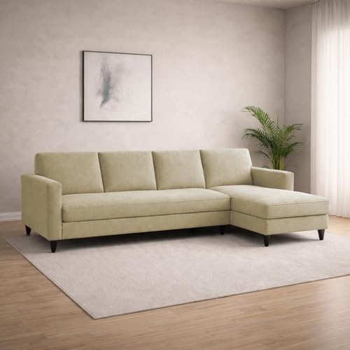 Image of Carlos RHS 4 Seater L Shape Sofa Set for Living Room & Home Office Furniture, Modern Durable Sectional Corner Sofa Couch, Premium Fabric Comfortable Seating with Strong Frame (Cream)
