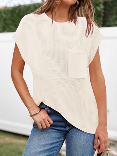 Image of Imily Bela Summer Fall Short Sleeve Sweater for Women | 2026 Crew Neck Ribbed Knit Vests Trendy Pullover Tops,Sweater Tank Tops,Sweater Vest