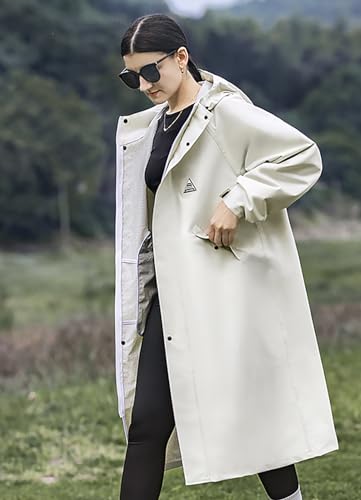 Image of Men's rainproof jacket with hood, waterproof, lightweight, activity long women's multi-functional raincoat, Large, Beige