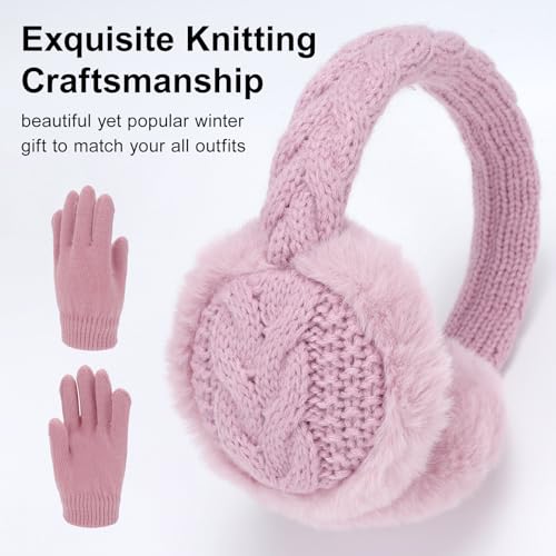 BEARAE Kids Knit Earmuffs Gloves Set Winter Soft Plush Ear Muffs Boys Girls Elastic Knit Mittens Outdoor Warm Ear Warmers4
