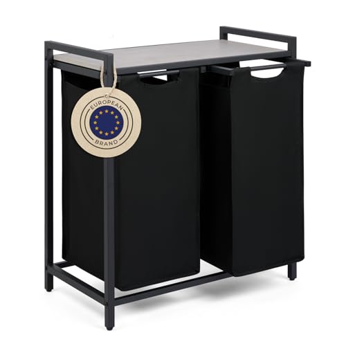 Blumtal panier a linge 2 compartiment - paniere a linge sale 2 compartiments - meuble de salle de bain avec effet béton - étagère en métal - bac deux...