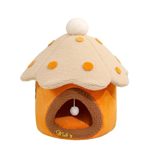Flood Forceキノコハウス 猫ハウス ペットハウス 子犬 猫 隠れ家 冬 密閉 暖かい 取り外し可能 (イエロー,39×39cm(10斤以下の重量に適しています))
