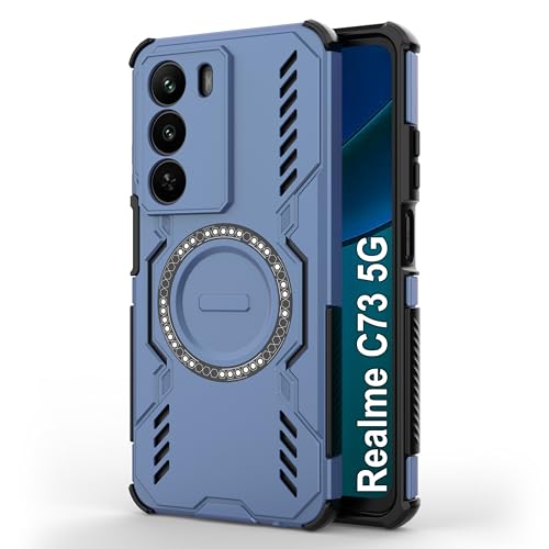 Image of amazon basics Back Case Cover for Realme C73 5G | MagSafe Case with Built-in Metal Ring | Supports MagSafe Charger, Wallet & Car Mount | Shockproof Hybrid PC + TPU | Blue