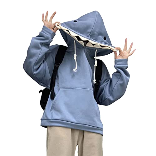 EnnUerporinKS Damen Süße Haifisch Hoodies Tierhai Form Mit Kapuze Langarm Lässige Sweatshirts Pullover Tops Cover