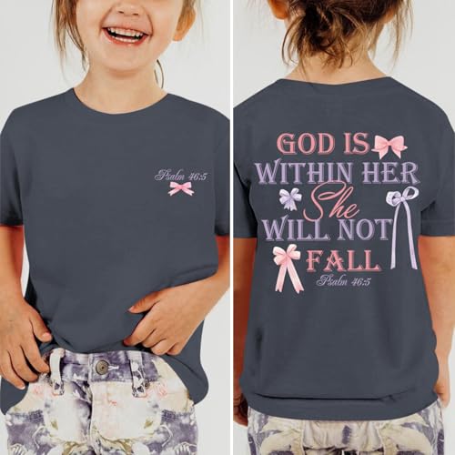 Girls Christian Tees God is Within Her Jesus Shirt for Kids Faith Cute Graphic Bow Tshirt Inspirational Religious Top4